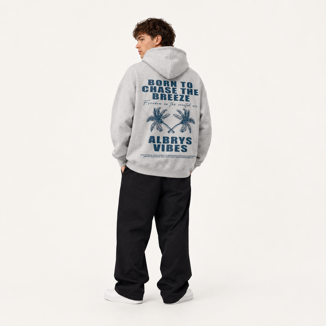 GREY PALM TREES HOODIE