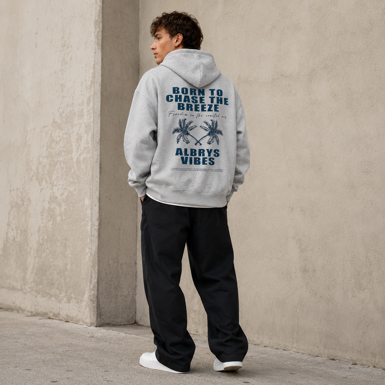 GREY PALM TREES HOODIE