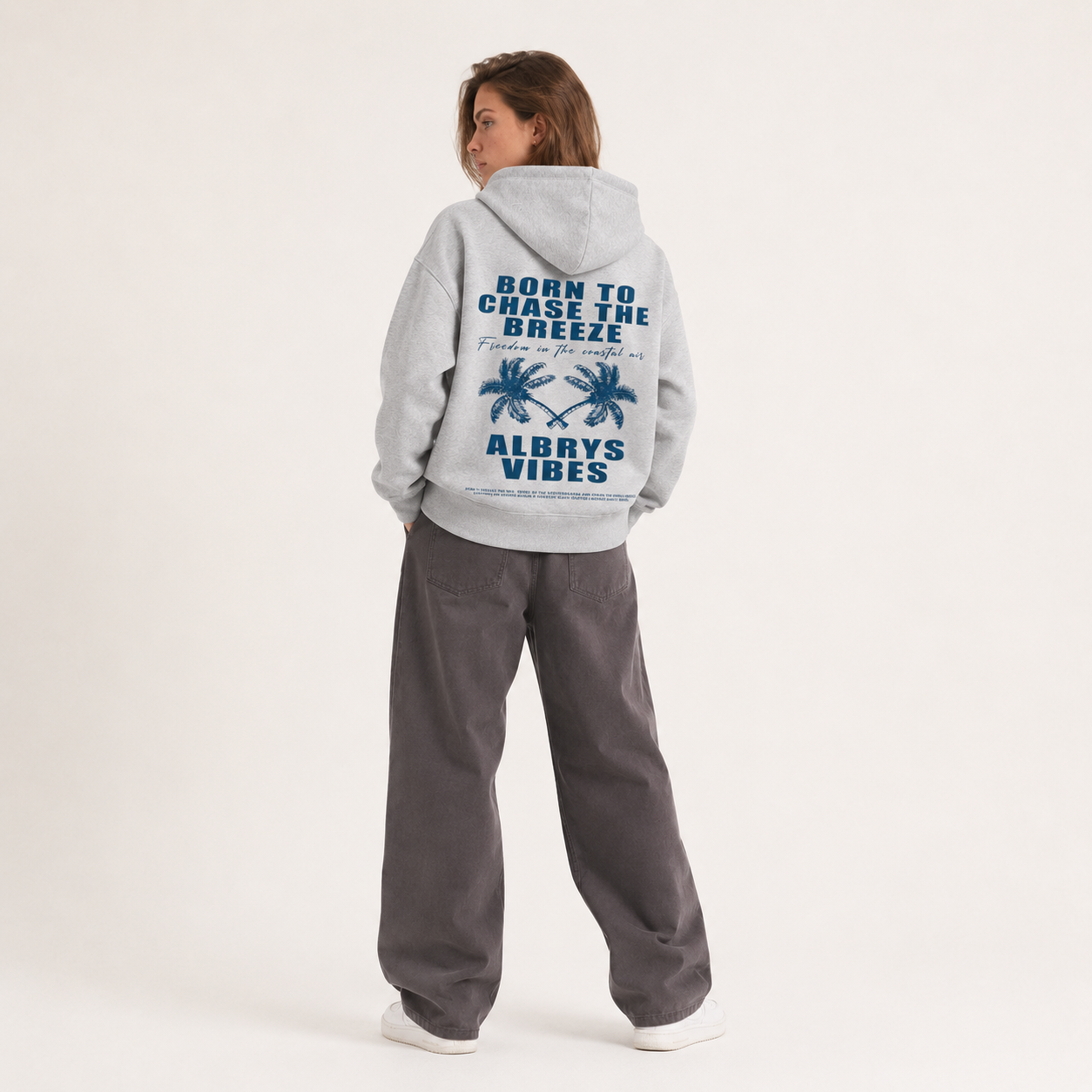 GREY PALM TREES HOODIE