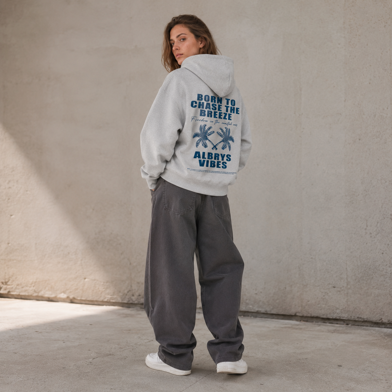 GREY PALM TREES HOODIE