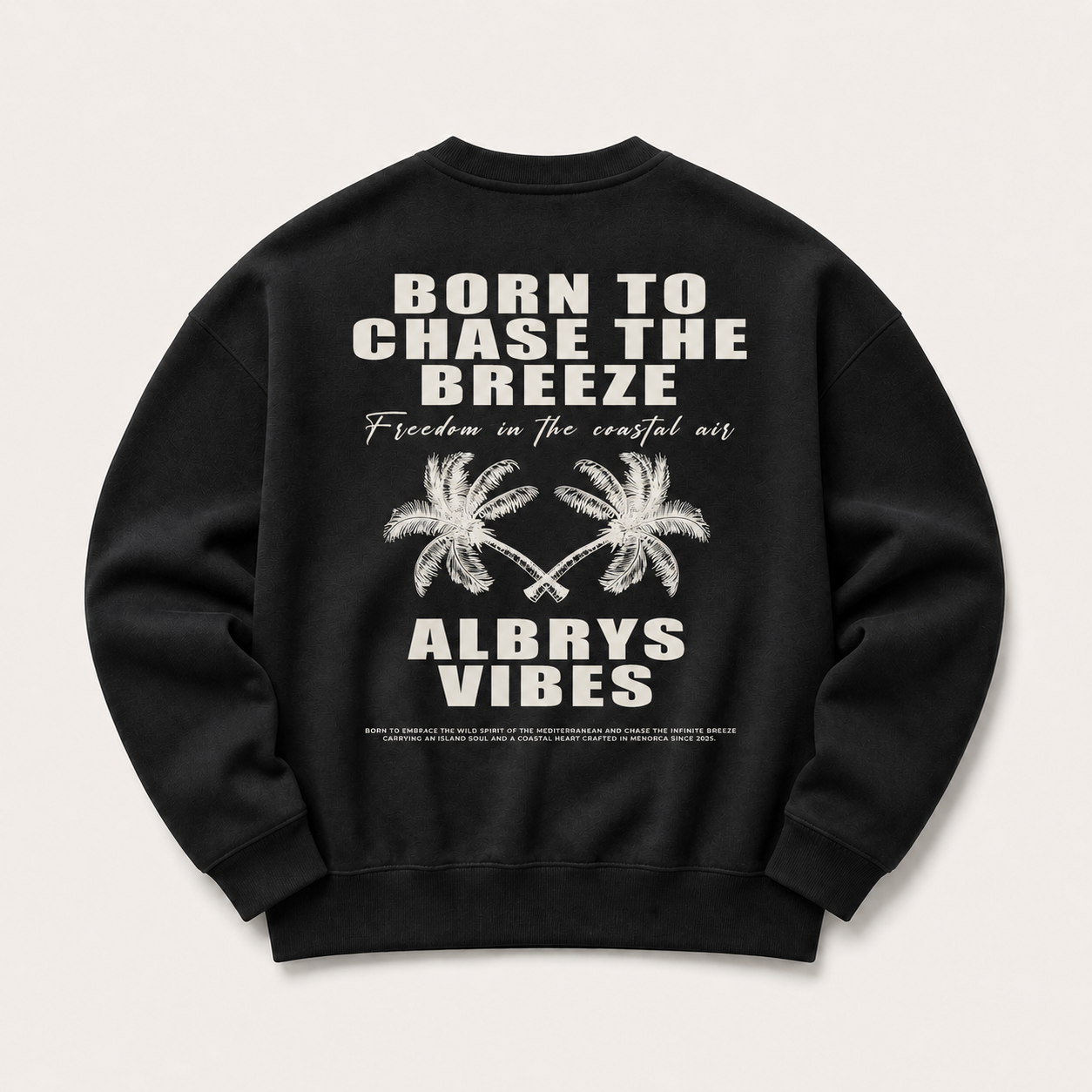 Sudadera crewneck BLACK PALM TREES de Albrys Brand en color negro con diseño Palm Trees con palmeras, imagen 1.