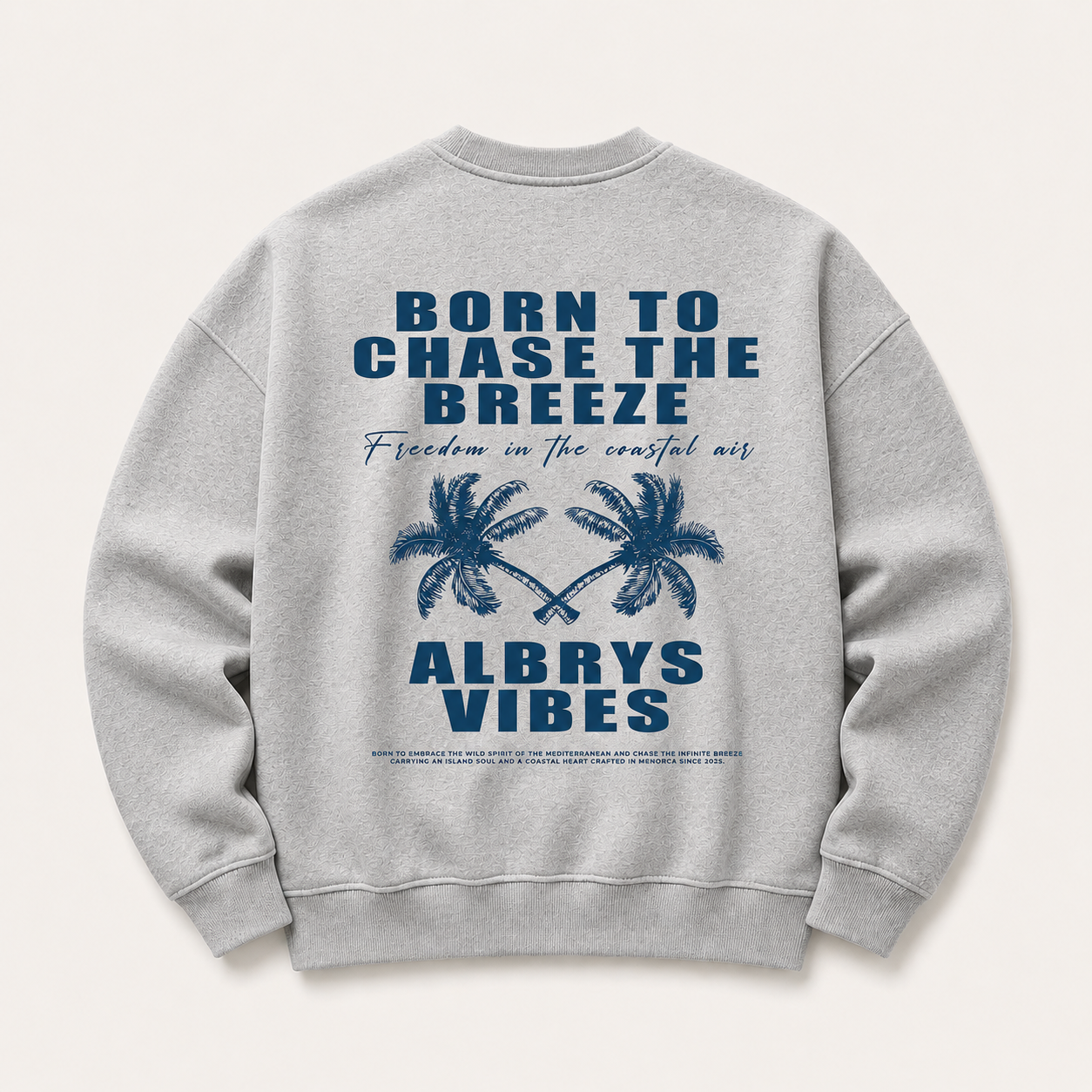 Sudadera crewneck GREY PALM TREES de Albrys Brand en color gris con diseño Palm Trees con palmeras, imagen 1.
