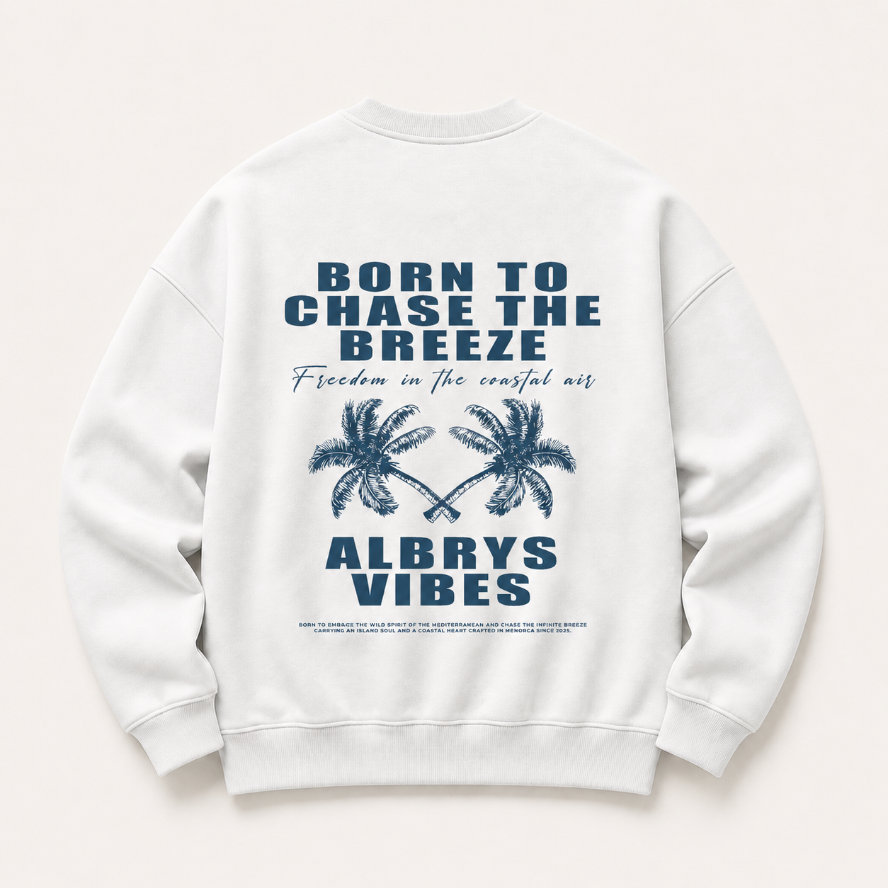 Sudadera crewneck WHITE PALM TREES de Albrys Brand en color blanco con diseño Palm Trees con palmeras, imagen 1.