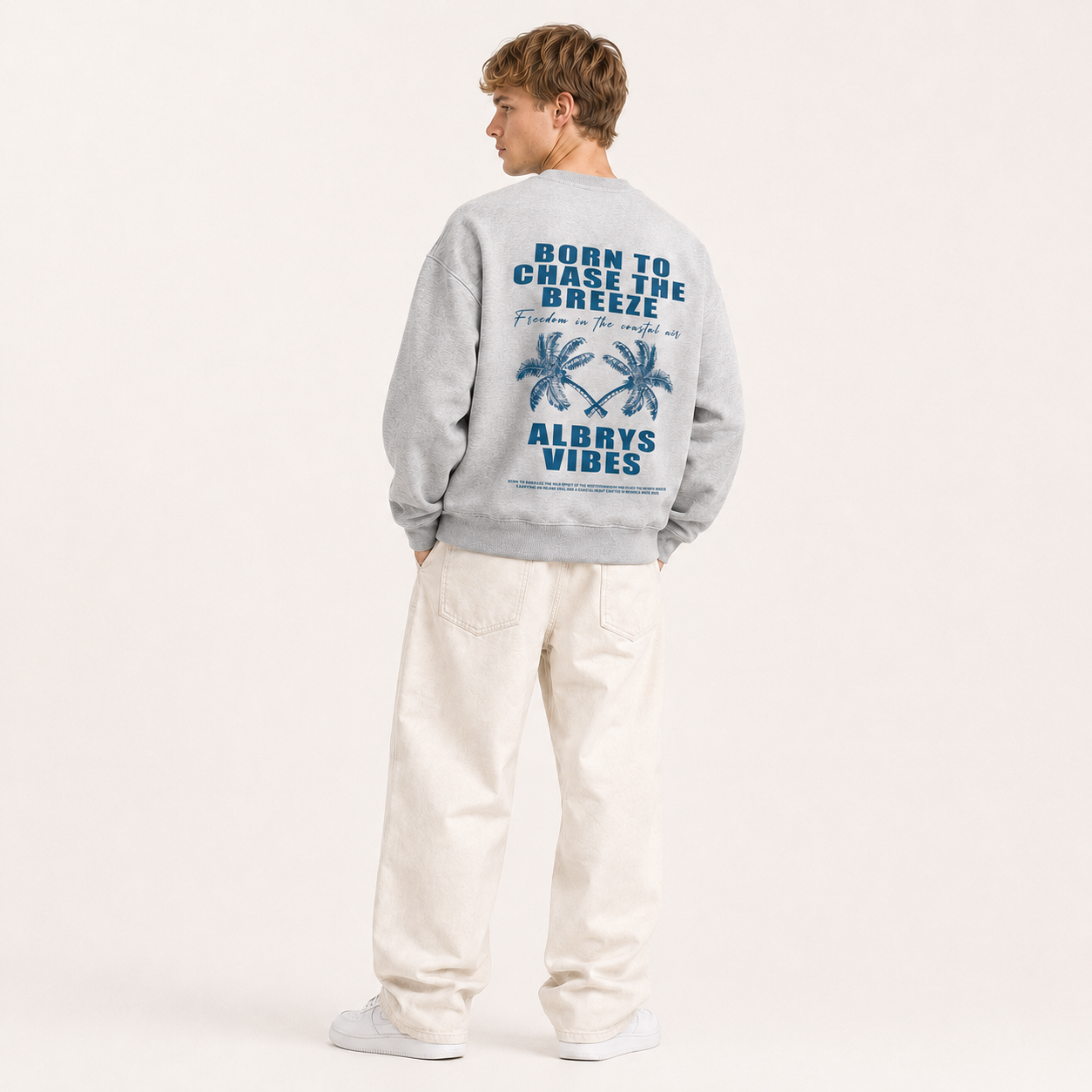 Sudadera crewneck GREY PALM TREES de Albrys Brand en color gris con diseño Palm Trees con palmeras, imagen 2.