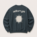 Sudadera crewneck AMALFIL Mediterranean Sun de Albrys Brand en color oscuro con diseño frontal de sol mediterráneo.