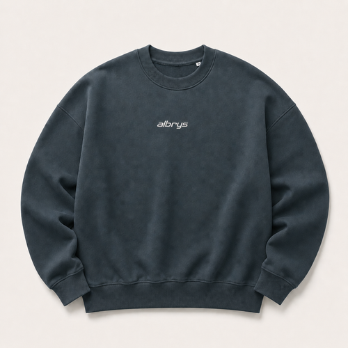 Vista trasera de sudadera crewneck AMALFIL Mediterranean Sun de Albrys Brand en color oscuro.